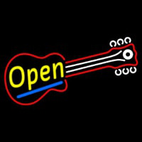 Red Guitar Yellow Open Neon Skilt