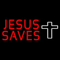 Red Jesus Saves White Cross Neon Skilt