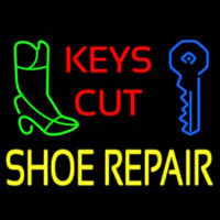 Red Keys Cut Yellow Shoe Repair Neon Skilt