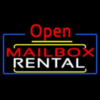 Red Mailbo  Blue Rental Open 4 Neon Skilt