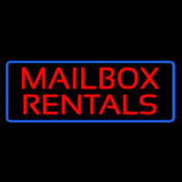 Red Mailbo  Rentals Blue Border Neon Skilt