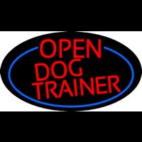 Red Open Dog Trainer Oval With Blue Border Neon Skilt