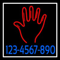 Red Palm Blue Phone Number White Border Neon Skilt