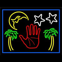 Red Palm Logo Psychic Blue Border Neon Skilt