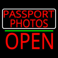 Red Passport Photos With Open 1 Neon Skilt