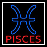 Red Pisces White Border Neon Skilt