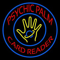 Red Psychic Palm Card Reader Blue Border Neon Skilt