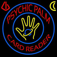 Red Psychic Palm Card Reader Blue Circle Neon Skilt