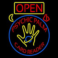 Red Psychic Palm Card Reader Open And Logo Neon Skilt