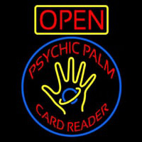 Red Psychic Palm Card Reader Open Neon Skilt