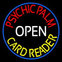 Red Psychic Palm Yellow Card Reader White Open Neon Skilt