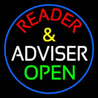 Red Reader And White Advisor Green Open With Blue Border Neon Skilt