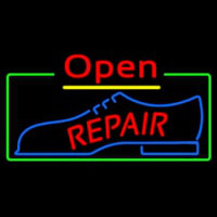 Red Repair Shoe Logo Open Neon Skilt