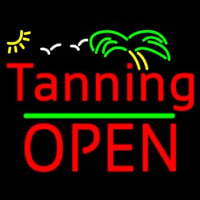 Red Tanning Block Open Palm Tree Neon Skilt