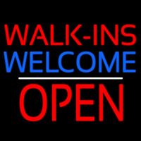 Red Walk Ins Welcome Open White Line Neon Skilt