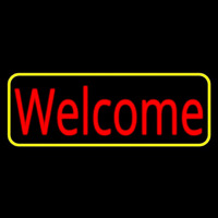 Red Welcome With Yellow Border Neon Skilt