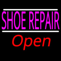 Shoe Repair Open With White Line Neon Skilt