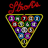 Strohs 15 Ball Billiards Pool Beer Sign Neon Skilt