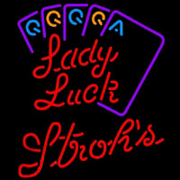 Strohs Poker Lady Luck Series Beer Sign Neon Skilt