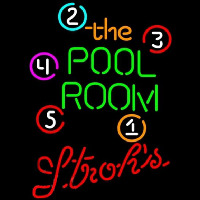 Strohs Pool Room Billiards Beer Sign Neon Skilt