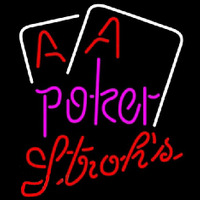 Strohs Purple Lettering Red Aces White Cards Poker Beer Sign Neon Skilt