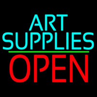 Turquoise Art Supplies With Open 1 Neon Skilt