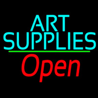 Turquoise Art Supplies With Open 2 Neon Skilt