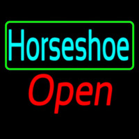 Turquoise Horseshoe Open With Border Neon Skilt