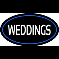 Weddings White Oval Blue Neon Skilt