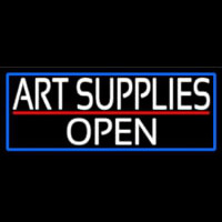 White Art Supplies Open With Blue Border Neon Skilt