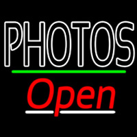 White Double Stroke Photo Open 3 Neon Skilt