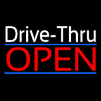 White Drive Thru Red Open Neon Skilt