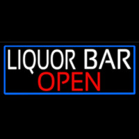 White Liquor Bar Open With Blue Border Neon Skilt