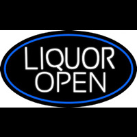 White Liquor Open Oval With Blue Border Neon Skilt