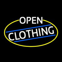 White Open Clothing Oval With Yellow Border Neon Skilt