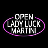 White Open Lady Luck Martini Oval With Pink Border Real Neon Glass Tube Neon Skilt