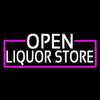 White Open Liquor Store With Pink Border Neon Skilt