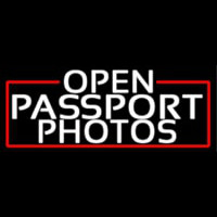 White Open Passport Photos With Red Border Neon Skilt