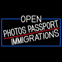 White Open Photos Passport Immigrations With Blue Border Neon Skilt