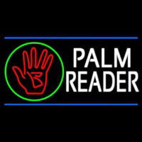 White Palm Reader With Logo Blue Line Neon Skilt