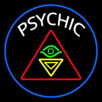 White Psychic Logo And Blue Border Neon Skilt