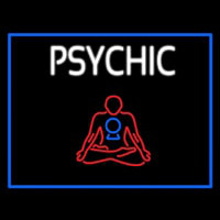 White Psychic Logo With Blue Border Neon Skilt