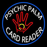 White Psychic Palm Card Reader Blue Circle Neon Skilt