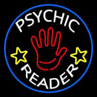 White Psychic Reader With Red Palm Blue Circle Neon Skilt