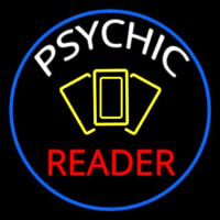 White Psychic Red Reader Yellow Cards And Blue Border Neon Skilt