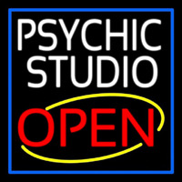 White Psychic Studio Red Open Blue Border Neon Skilt