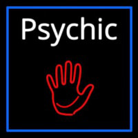 White Psychic With Blue Border Neon Skilt