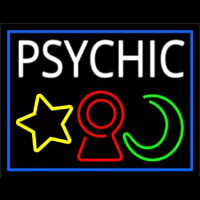 White Psychic With Logo Blue Border Neon Skilt