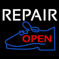 White Repair Blue Shoe Open Neon Skilt