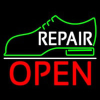 White Repair Shoe Logo Open Neon Skilt